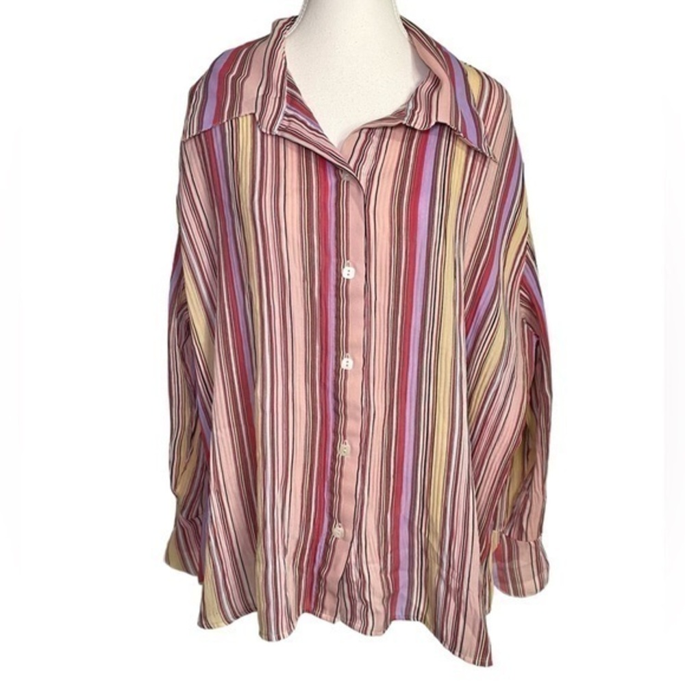 Milano Pastel Striped Crinkle Style Button Down Y2K Top with Flounce Sleeves